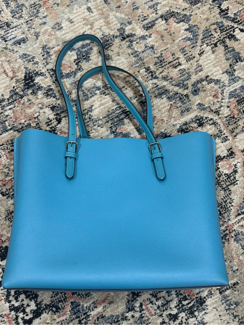 Coach Mollie Tote in Pebbled Leather – Blue with Green Large tote 1671